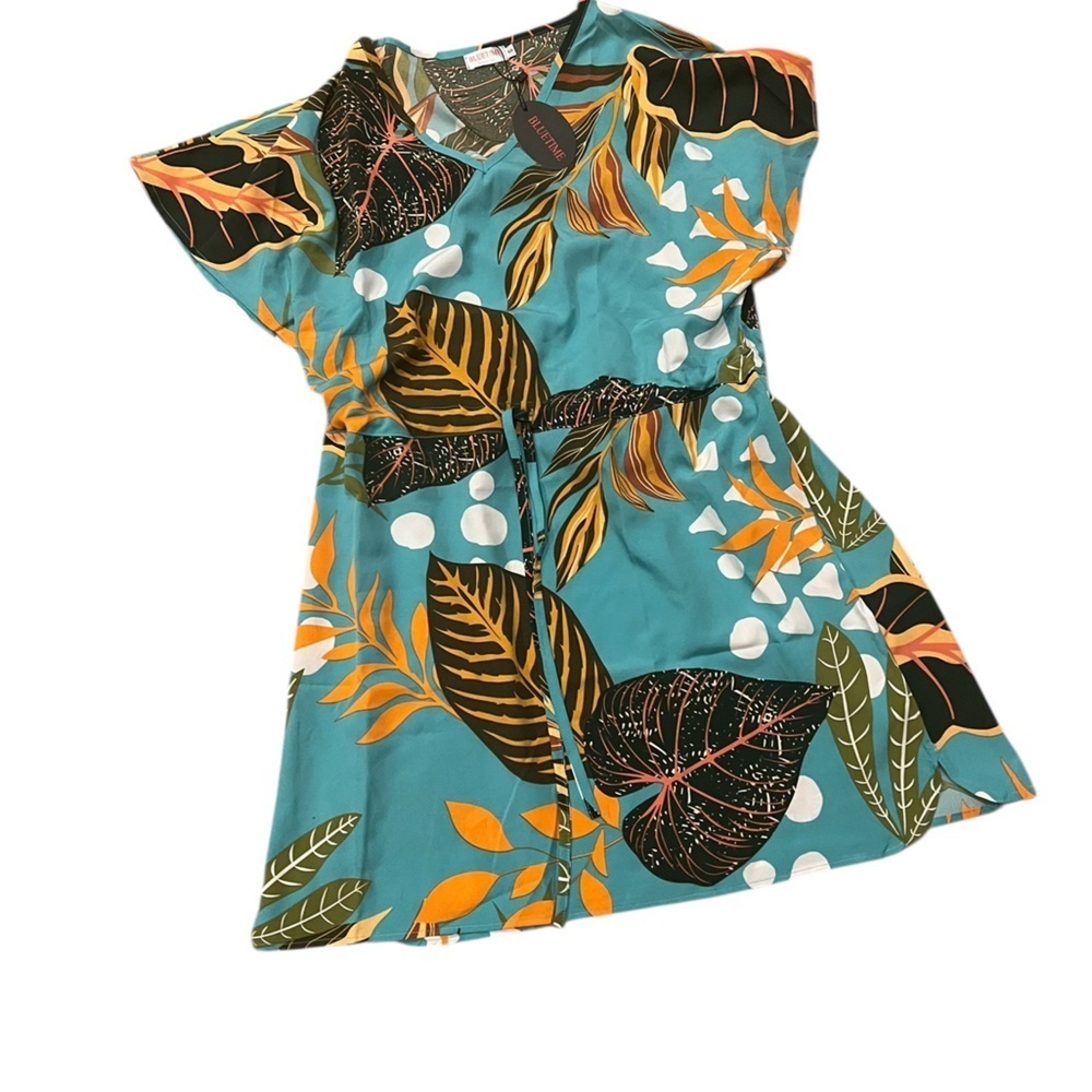 Blue Time Women’s Floral Print Drawstring Dress / Swim Cover-Up – Size S (NWT) - Picture 4 of 5